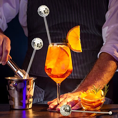 Sawysine 24 Pcs Transparent Disco Ball Cocktail Drink Stirrer with Mirror Design
