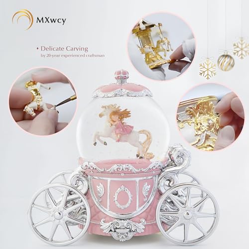 Unicorn Princess Carriage 7" Snow Globe Music Box - Pink LED Light Up Globe, La Vie en Rose