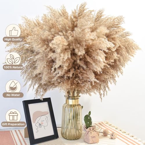 22pcs Natural Dried Pampas Grass Bouquet - 17-Inch Fluffy Boho Decor