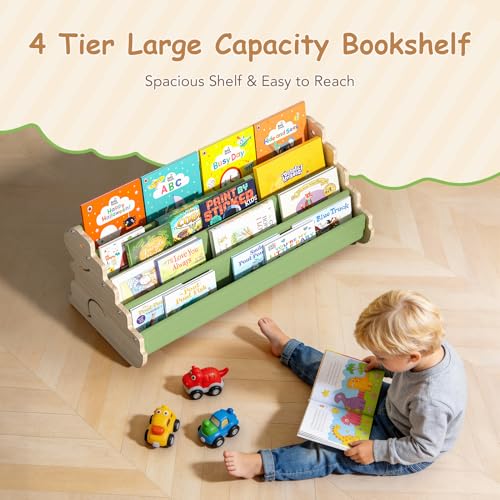 4-Tier Montessori Kids Bookshelf - Wooden Toddler Book Storage Display