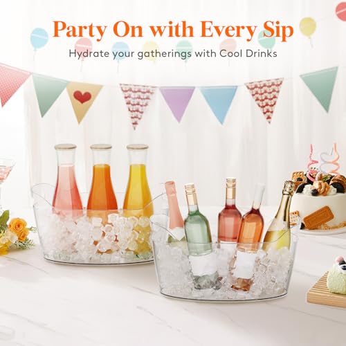 6.5L Plastic Ice Bucket with Scoop (2 Pack) - Clear Beverage Tub for Parties