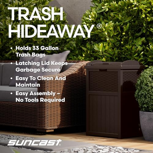 Outdoor Resin Trash Can 33 Gallon Hideaway with Lid for Patio and Yard
