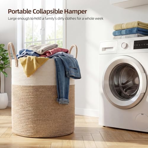 Large Cotton Rope Woven Laundry Hamper - 60L Storage Basket with Handles