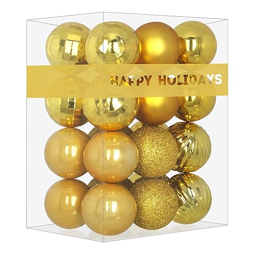 Gold Shatterproof Christmas Tree Ornaments - 3.2 Inch Large Hanging Balls (Set of 24)