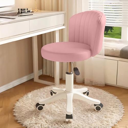 Small Rolling Vanity Chair, Armless Swivel Desk Chair with PU Leather Seat