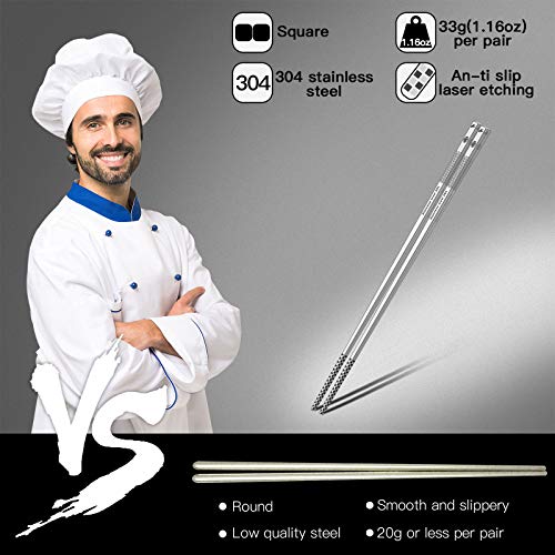 Reusable Stainless Steel Chopsticks Set, 5 Pairs Non-Slip Metal Flatware