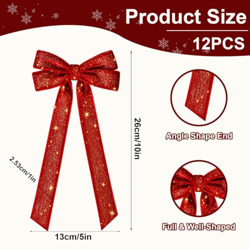 RRKTP 12Pcs Red Velvet Glitter Star Dot Bows 5x10in Holiday Decor