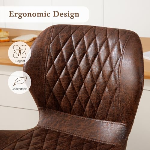 Set of 4 Swivel Bar Stools, Adjustable Counter Height Kitchen Chairs, Brown
