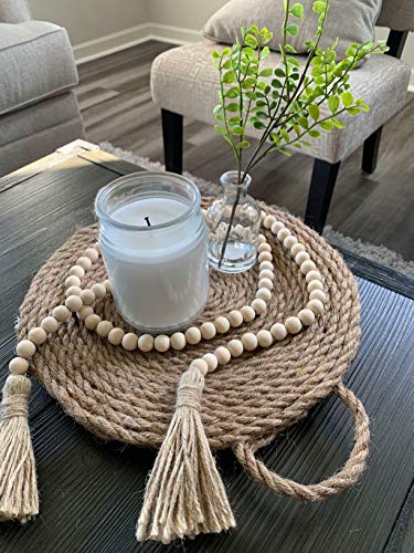 58-Inch Farmhouse Wood Bead Garland with Tassel for Boho Home Decor