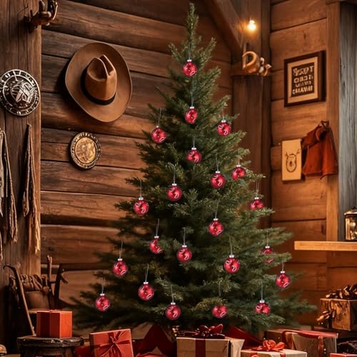 Soulchen 8 Pcs Red Glass Western Christmas Ornaments – Paisley Bandana Theme