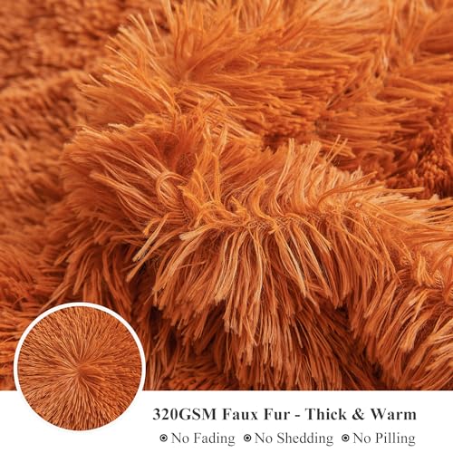 Fluffy Faux Fur Duvet Cover King Size - Burnt Orange Plush Bedding