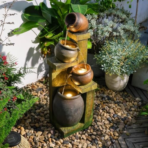 36-Inch 4-Tier Modern Stone-Look Water Fountain with LED Lights for Garden