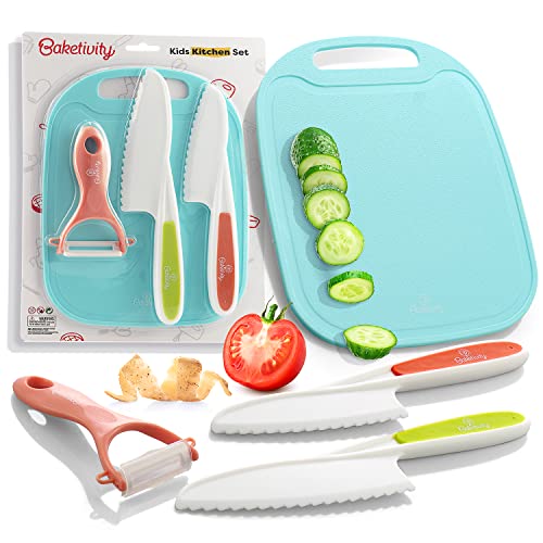 Kid-Safe Plastic Knife Set with Cutting Board and Peeler for Cooking