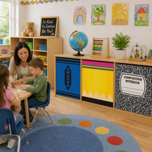 Self-Adhesive Classroom Shelf Curtains - 24 x 24.6 Inch Privacy Cabinet Covers