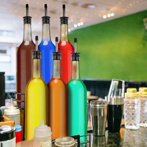 Maxdot 10 Pcs Long Neck Glass Wine Bottles with Pourers & Stoppers - 750ml Bar Liquor Storage