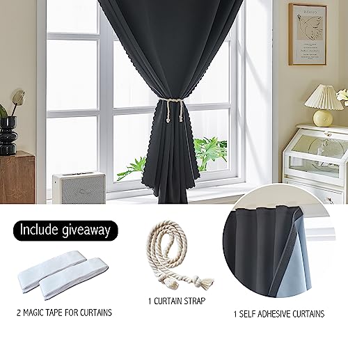 100% Blackout Self-Adhesive Curtains for Small Windows - 35" W x 48" L