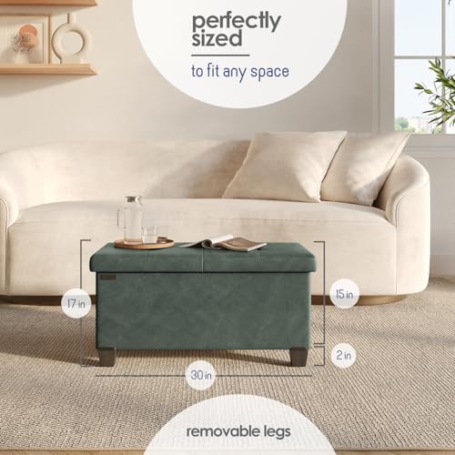 30-Inch Tufted Storage Ottoman Bench with Bins and Removable Legs