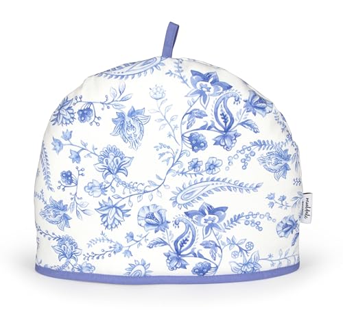 Large Insulated Tea Cozy - 100% Cotton Vintage Blue Floral Teapot Cover