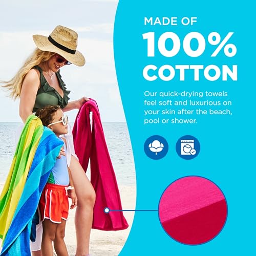 Ben Kaufman Striped Beach Towels | 29" x 58" Oversized Cotton Velour (4 Pack)