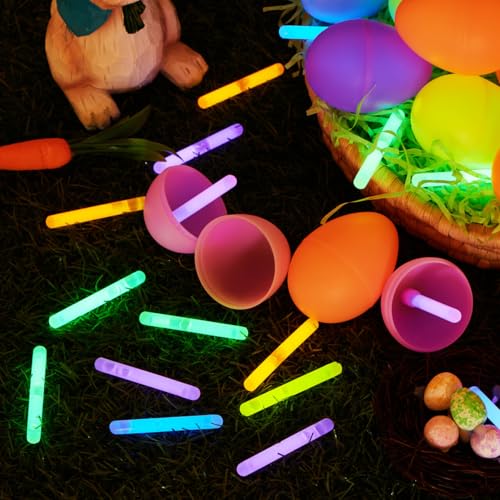 JOYIN 144 Pcs Easter Eggs with 288 Pcs Mini Glow Sticks for Kids Glow-in-The-Dark Basket Stuffers Fillers Gift, Easter Eggs Hunt Game Party Favors Classroom Decorations Supplies