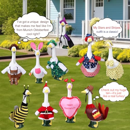 Holiday Goose Costume Set for Outdoor Decor - 10 Seasonal Outfits for 23-inch Lawn Geese