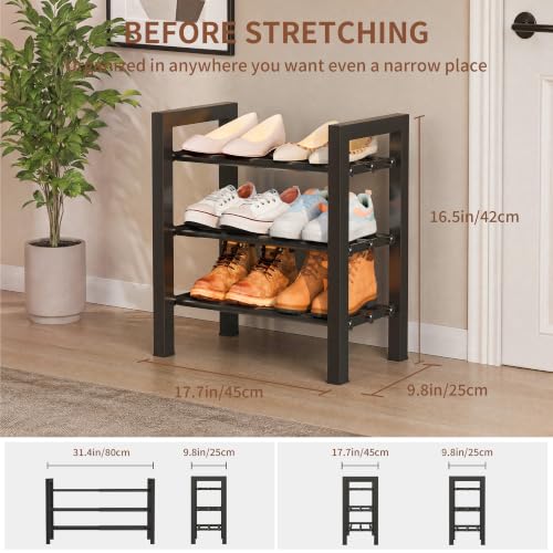 3-Tier Expandable Metal Shoe Rack - Adjustable Free Standing Organizer
