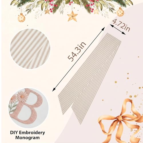 Khaki Striped Burlap Wreath Sash for Front Door Decor - 54 Inch Ribbon