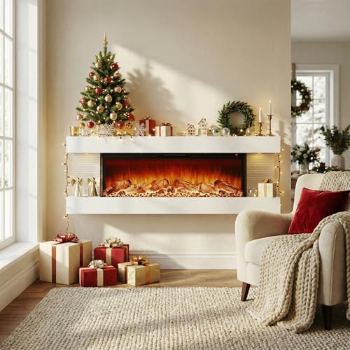 50-Inch 3-Sided Wall Mount Electric Fireplace with LED Lights and Heater