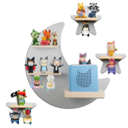 Sun3drucker for Toniebox 2 and Toniebox 1 Tonie Shelf Wall Mounted Set,Tonies Figures Tonies Storage,Magnetic Wooden Floating Shelves Compatible with Tonie Box Player Character