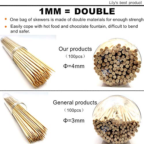 Natural Bamboo Skewers - 100 PCS, 6" Thick for BBQ, Kabob, & Parties
