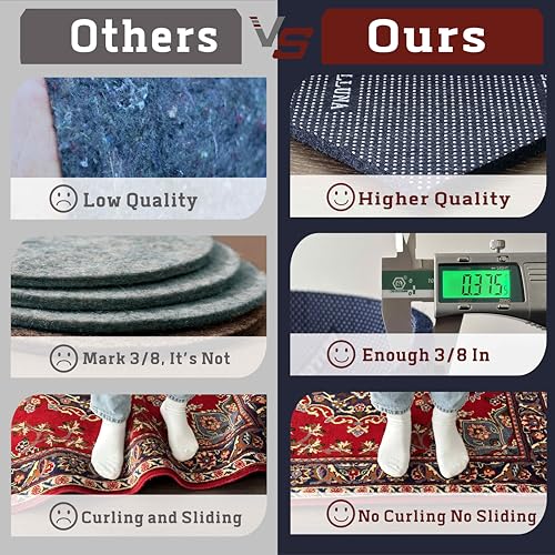 Non-Slip Area Rug Pad, 5'x7' Premium Felt and Rubber Cushioned Mat