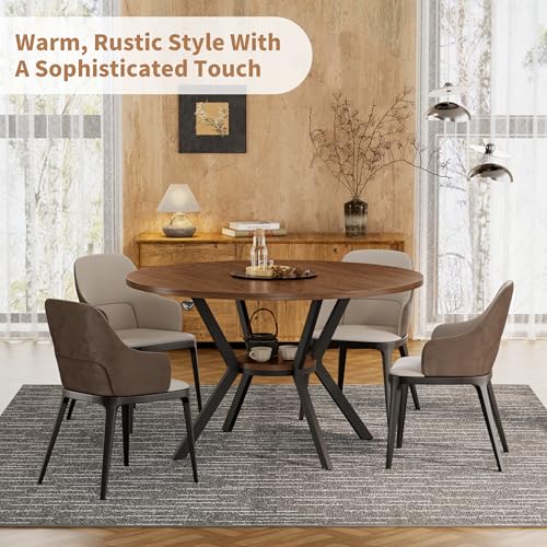 42" Round Farmhouse Dining Table with Storage Shelf & Metal Legs