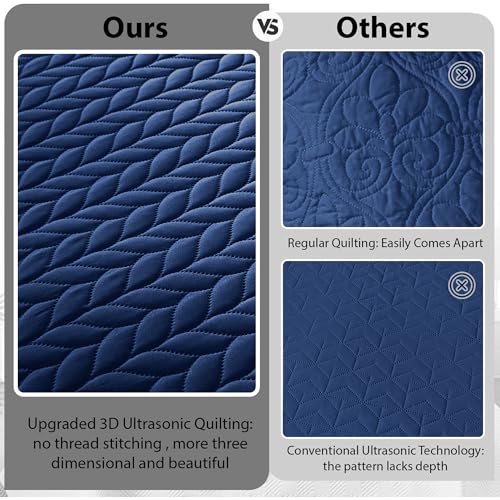 Twin Quilt Set - 2-Piece Reversible Microfiber Coverlet Bedspread, Navy