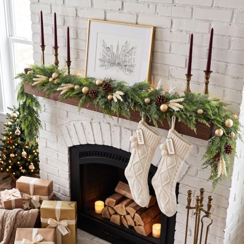 2Pcs 9ft Real Touch Cedar Garland for Mantel Fireplace - Includes 2 garlands (9FT) by beuhugas
