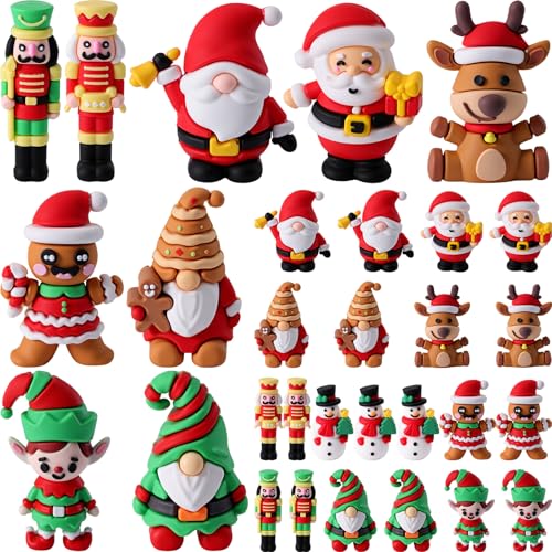 Chunful 100 Pcs Christmas Figurines Nutcracker Santa Snowman Deer Gnomes Set