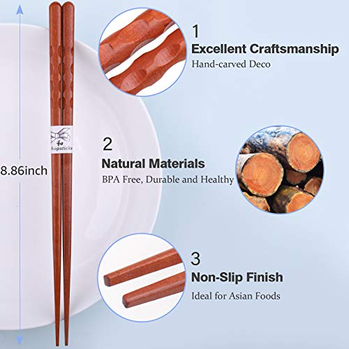 Natural Wooden Chopsticks Set - 5 Pairs Reusable Japanese Style Gift Box