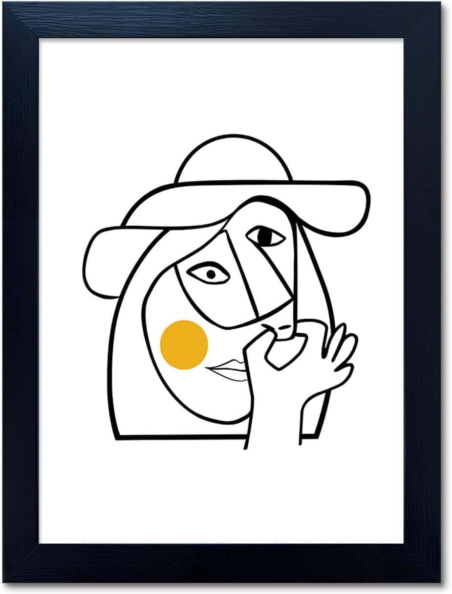 Picasso-Style Funny Bathroom Wall Art | Black Framed Black & White Humor Print (10L x 8W)