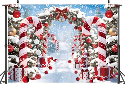 CINRAY 8x6FT Christmas Backdrop Candy Snow Scene Photo Background, Winter Xmas Holiday Props