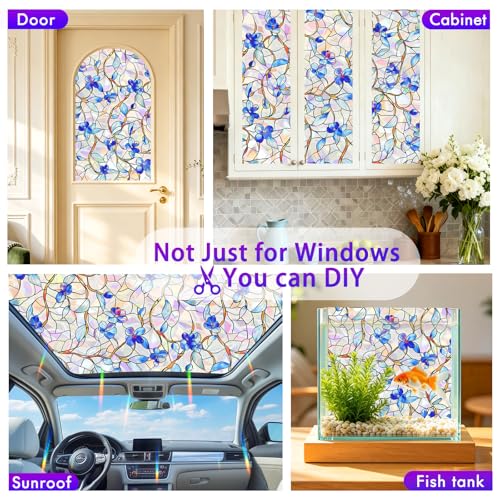 Rainbow Stained Glass Privacy Window Film | UV Blocking, Easy Install, 17.5x78.5
