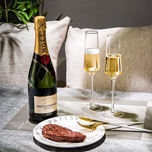Hand-Blown Crystal Champagne Flutes - Elegant 7.5 oz Glasses, Set of 6