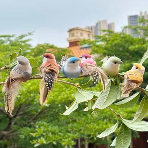 4-Inch Artificial Feather Bird Ornaments with Clips, 12-Pack