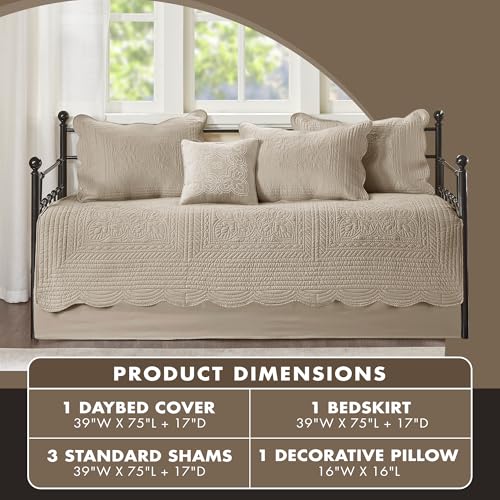 6-Piece Coastal Damask Quilted Daybed Cover Set with Scallop Edge