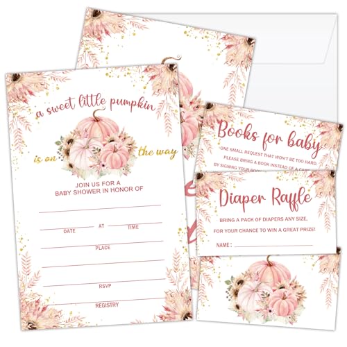 25-Piece Fall Pumpkin Baby Shower Invitation Set with Raffle Tickets