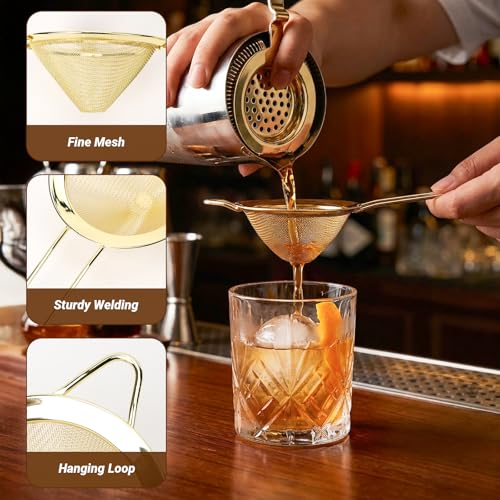 AIZOE Gold Cocktail Strainer Set - 3 Pcs Bar Tools for Drinks & Bartending