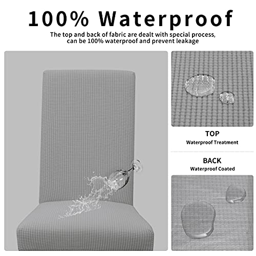 Waterproof Dining Chair Covers Set of 6 | Stretch Slipcovers, Light Gray