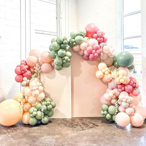 Sage Green and Pink Boho Baby Shower Balloons 60Pcs