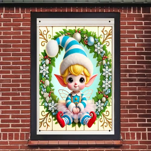 BlissYard Christmas Blue Elf Window Banner Backdrop 31x47 - Color 6