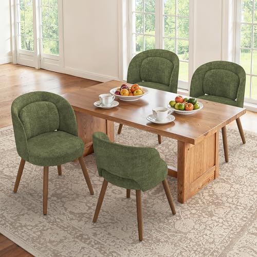 Upholstered Dining Chairs Set of 4, Modern Green Linen Kitchen Chairs