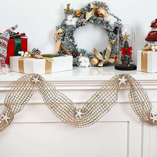 Xinnun 20ft Coastal Christmas Garland with White or Brown Starfish - Nautical Beach Decor