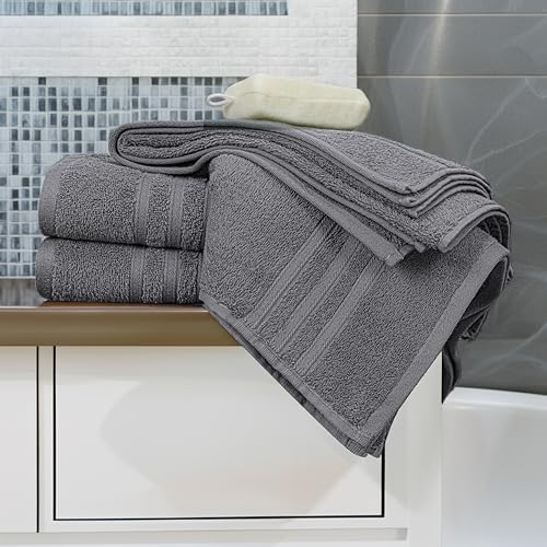 4-Piece 100% Cotton Bath Towel Set - 27x54 Inches, Quick-Dry Dark Grey